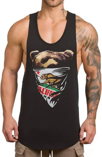 Vista 4 de O2TEE Camiseta sin mangas para hombre con diseño de oso y secado rápido