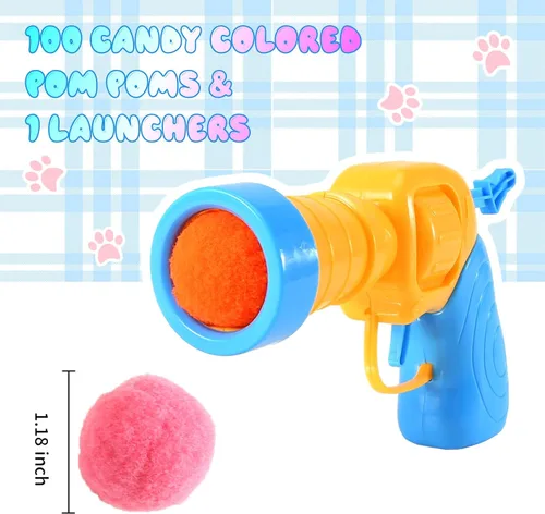 Vista 7 de Lanzador de Juguete de Pelota para Gatos de 21 Piezas - Incluye 20 Pelotas de Felpa Coloridas para Gatos y Emocionante Conjunto de Lanzador