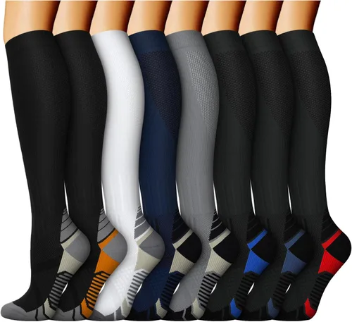 Vista 36 de ACTINPUT 8 pares de calcetines de compresión para mujeres y hombres, medias de compresión de apoyo para médicos, correr, atletismo
