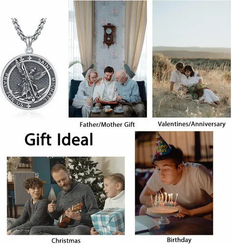 Vista 6 de DOTBJ Collar con colgante de cruz de San MiguelSan CristófaloSan BenitoSan PatricioJesús Amuleto de joyería para hombres y mujeres con cadena Rolo