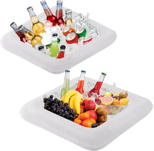 Vista 7 de Barra inflable para servir, juegos de servir ensaladas, bar, bufé, alimentos, bebidas, mesa inflable para piscina, bandeja de hielo fácil de inflar