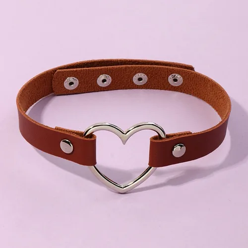 Vista 2 de Hiphop Street Dance Hollow Peach Love - Anillo de metal con corazón de doble color, costuras a juego, collar gótico para mujeres y niñas, joyería