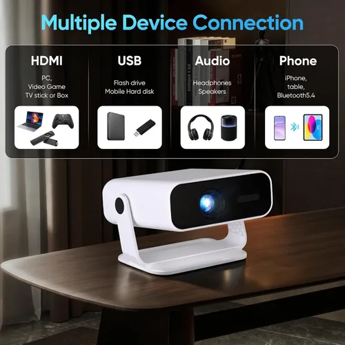 Vista 7 de Soporte para mini proyector 4K, WiFi 6 BT 5, Keystone automático Negro