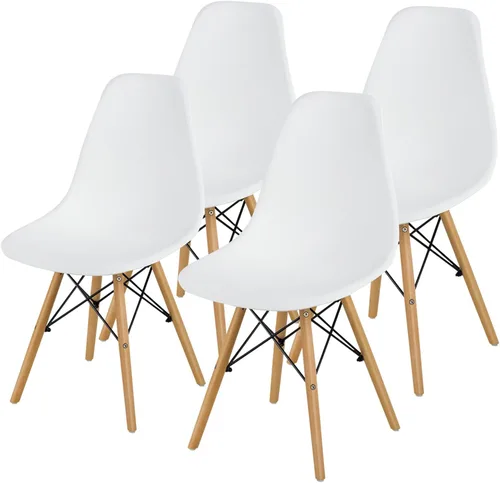 Vista 4 de ERGOMASTER DSW - Juego de 4 sillas de comedor modernas premontadas con patas de madera resistentes, sillas de plástico Shell Lounge para comedor
