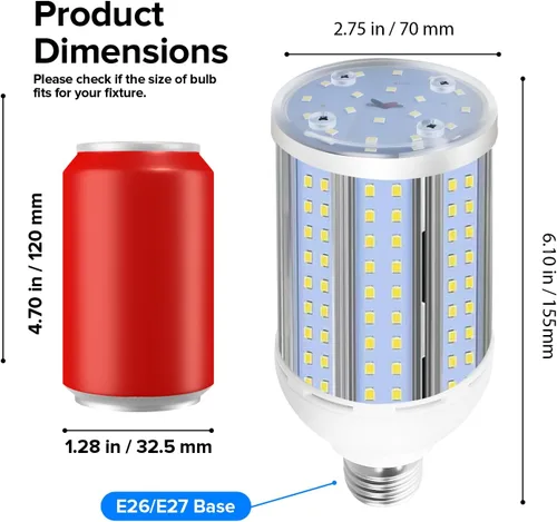 Vista 2 de HJFF Bombilla LED equivalente a 500 W, 8750 lúmenes, 60 W, 6000 K, luz blanca fría E26/E27, base media, bombilla de maíz para exteriores