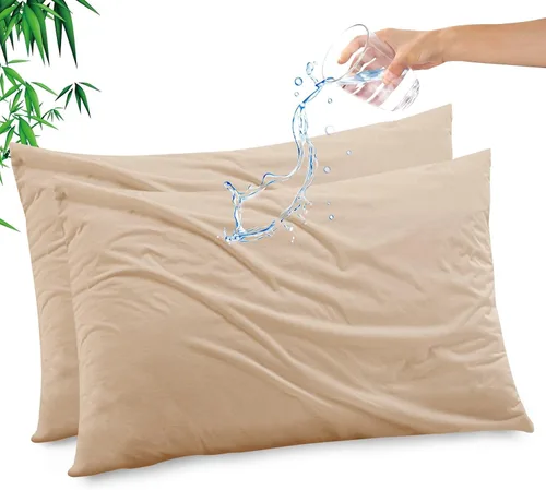 Vista 32 de Funda de almohada impermeable de bambú y rayón de Gogreen, funda de almohada transpirable, protector de almohada refrescante con cremallera, funda