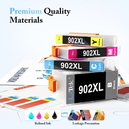 Vista 7 de LxTek - Cartuchos de tinta 902XL para impresoras HP, reemplazo compatible para cartuchos de tinta HP 902XL, paquete de 4 unidades, uso con impresora