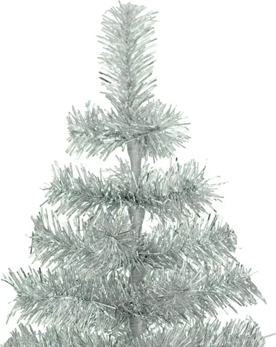 Vista 5 de Árbol de Navidad plateado de 24 pulgadas, ramas de cepillo de aluminio artificial, ramas clásicas de oropel de plumas, árbol de Navidad, decoración