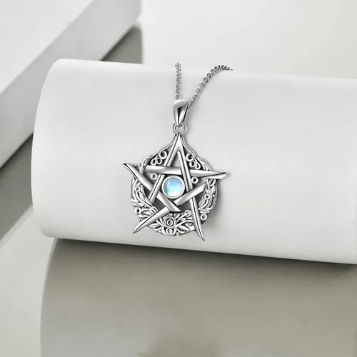 Vista 3 de ONEFINITY Collar de piedra lunar cruz de plata esterlinadrgaonhongoluna crecientepentagramatalismán collar con colgante de nudo celta regalos