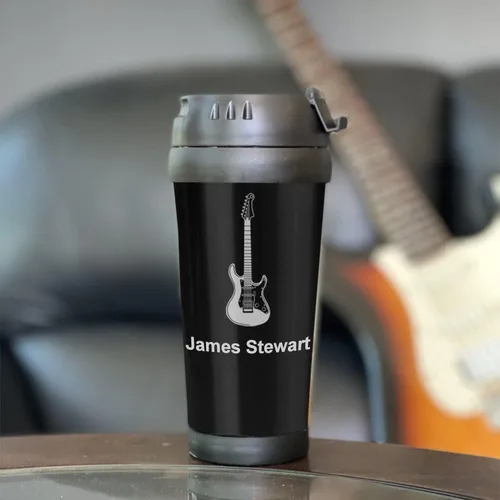Vista 5 de LaserGram Taza de viaje de café de 16 onzas, escudo de armas República Dominicana, grabado personalizado incluido (negro)