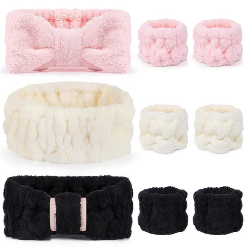 Vista 20 de DiyJibb Diadema de spa de 9 piezas para lavar la cara, cuidado de la piel, diadema y pulsera, para mujeres, adolescentes, niñas, para lavar la cara