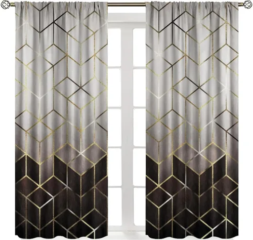 Vista 7 de Cortinas degradadas grises y negras, con textura geométrica moderna abstracta para cocina, dormitorio, sala de estar, juegos de 2 paneles