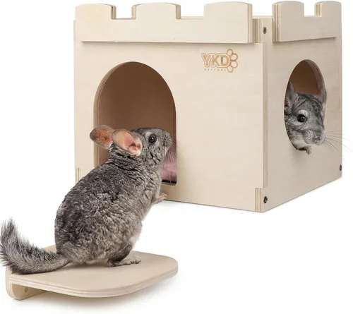 Vista 9 de Casa Castillo YKD para Chinchilla, Escondite de Animales Pequeños para Chinchilla, Conejo, Erizo o Ratón, Hábitat Ventilado de Madera para Conejo