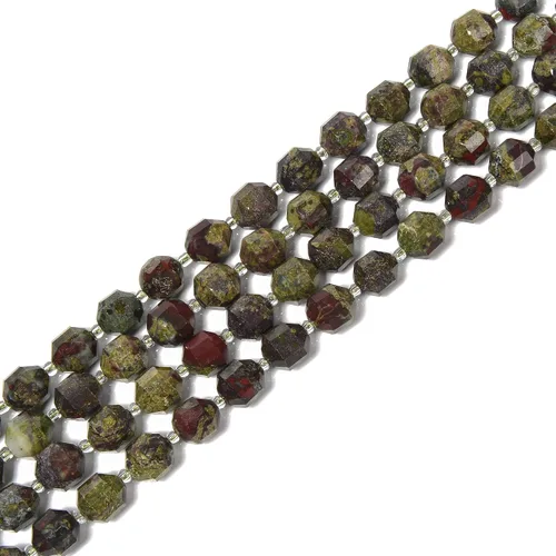 Vista 2 de JM Design Natural Green Dragon Bloodstone Prism Cut Double Point Beads 0.354x0.394 in 15.5'' Strd para la fabricación de joyas