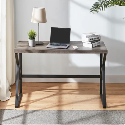 Vista 7 de HSH Escritorio para oficina en casa, escritorio industrial de metal y madera para computadora para PC, portátil, trabajo, escritura, estudio