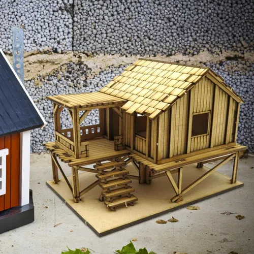 Vista 4 de 1/72 Cabina de madera rompecabezas 3D de madera colección de adornos ensamblaje DIY modelo juguete escena arquitectónica para decoración de escena