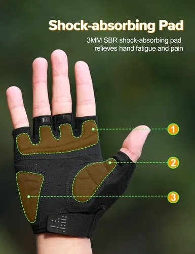 Vista 4 de INBIKE Guantes de ciclismo Guantes de ciclismo que absorben los golpes, transpirables, antideslizantes, sin dedos, para hombres y mujeres