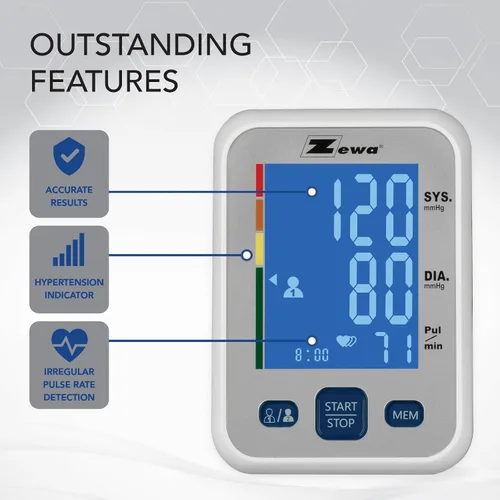 Vista 4 de Zewa Monitor automático de presión arterial premium con Bluetooth y pantalla extra grande para Android e iOS