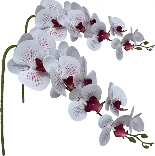 Vista 10 de FagusHome Flores artificiales de Phalaenopsis - Ramas de 9 flores grandes, orquídeas artificiales, plantas tallo de 42 pulgadas, 2 piezas para Azul