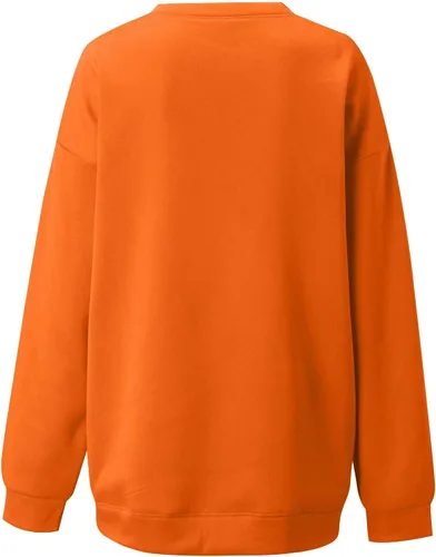 Vista 4 de Sudaderas con estampado de calabaza de Halloween para mujer, manga larga, cuello redondo, para otoño, tallas S-2XL