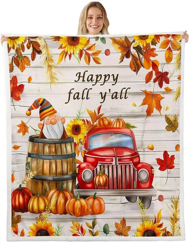 Vista 25 de Manfei Hello Fall Throw Blanket Pumpkin Maple Leaf Plaid Patchwork Fleece Blanket Autumn Theme Cozy Throws for Bed Couch Sofa,Kids Boys Girls Room