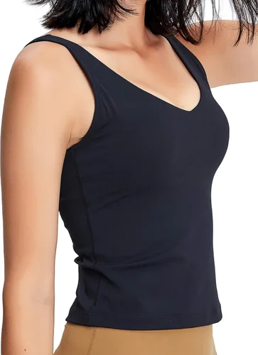 Vista 2 de POSHDIVAH - Sujetador deportivo para mujer, camiseta sin mangas con relleno, se siente como si no llevaras nada, para entrenar, fitness, correr, yoga
