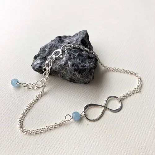 Vista 136 de Pulsera con dije de infinito con piedra natal, joyería hecha a mano, regalo para ella