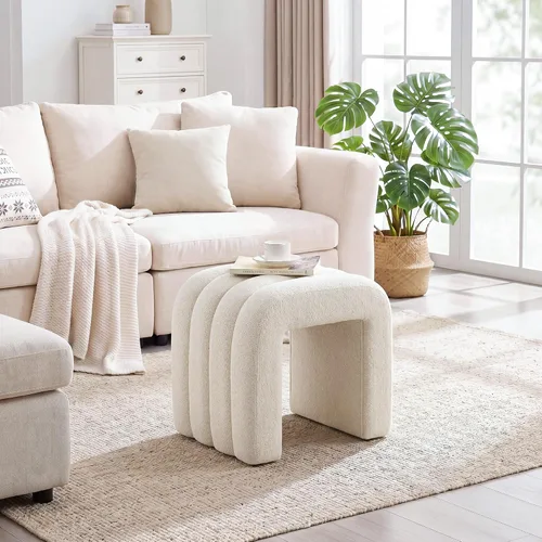 Vista 10 de Taburete otomano multifuncional, reposapiés para sofá, taburete de tocador moderno para sala de maquillaje, sala de estar y entrada, taburete Beige