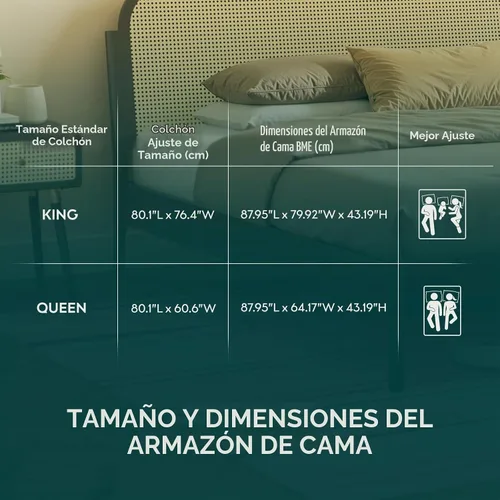 Vista 6 de Bme Aurelia - Marco de cama con cabecero tamaño Queen, madera de acacia sólida, estilo bohemio y moderno de mediados de siglo, cabecero de ratán