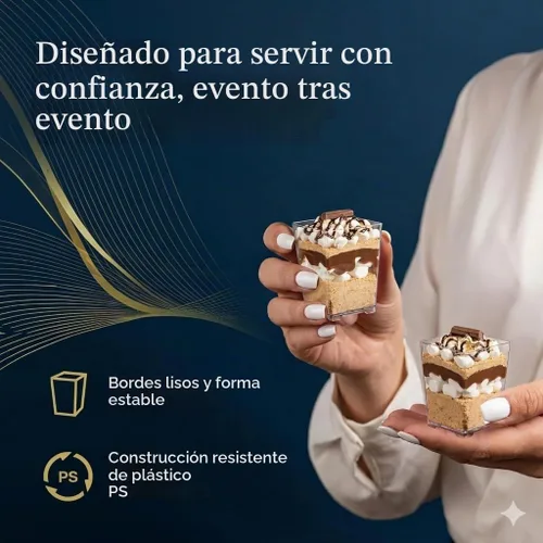 Vista 5 de Vasos de postre de plástico cuadrados pequeños de 50 ct 4oz CMJJ Grado profesional, reciclable, transparente, desechable, para postres