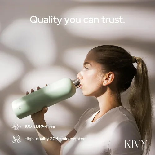 Vista 5 de [Usado] KIVY Botella de agua aislada de acero inoxidable de 32 onzas Botella de agua delgada para viajes, automóvil, gimnasio, portavasos