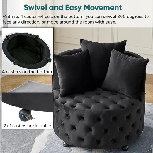 Vista 3 de JOYBASE Silla giratoria de barril con 3 almohadas, sillón redondo de acento, cómodo y cómodo, moderno sofá circular para sala de estar, dormitorio