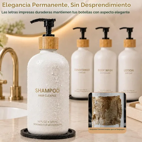 Vista 4 de TBWIND Juego de 4 dispensadores de champú y acondicionador de vidrio blanco