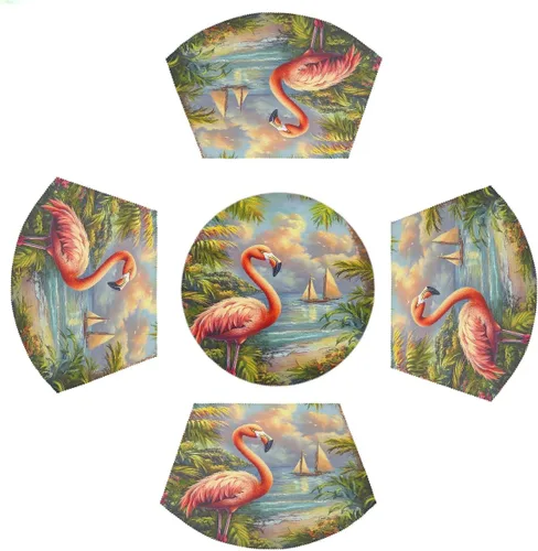 Vista 10 de Juego de 4 manteles individuales de cuña de otoño, hojas de calabaza de 4 manteles individuales de cuña y 1 mantel individual redondo. Resistente al