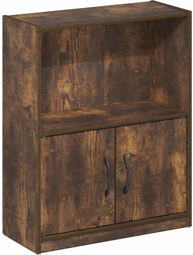 Vista 6 de Furinno Gruen - Estantería pequeña de 2 niveles, estantería con estante abierto y armario de almacenamiento de puertas, 9.3 x 21.8 x 27 pulgadas