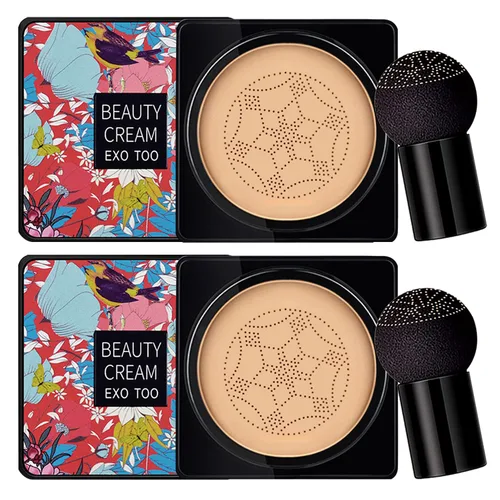 Vista 8 de 2 piezas de crema CC con cojín de aire de cabeza de hongo, corrector de cobertura completa y maquillaje de base impecable, cubierta de tatuaje