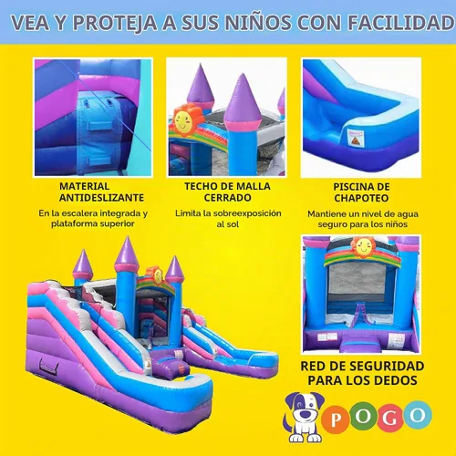 Vista 5 de Pogo Bounce House Tobogán acuático dual y piscinas inflables del castillo Rosa