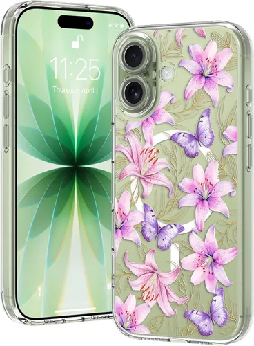 Vista 49 de OOK Magnetic for iPhone 17 Case Clear Pretty Flower Girls Women [Not Yellowing][Screen Protector] [ MagSafe Compatible] with Full Camera Lens