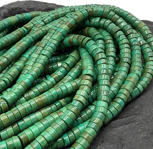 Vista 3 de ABCGEMS - Cuentas de turquesa verde Hubei Freeform Smooth Heishi 0.394 in