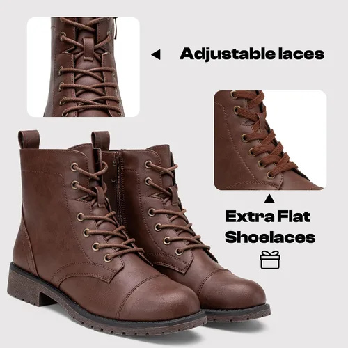 Vista 3 de Vepose Botines de moda para mujer, botines de tacón bajo con cordones para mujer