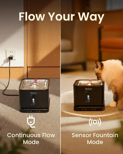 Vista 5 de Fuente de agua inalámbrica para gatos, bandeja de acero inoxidable de 3 L/100 onzas, fuentes para beber para gatos, fuentes de agua para mascotas