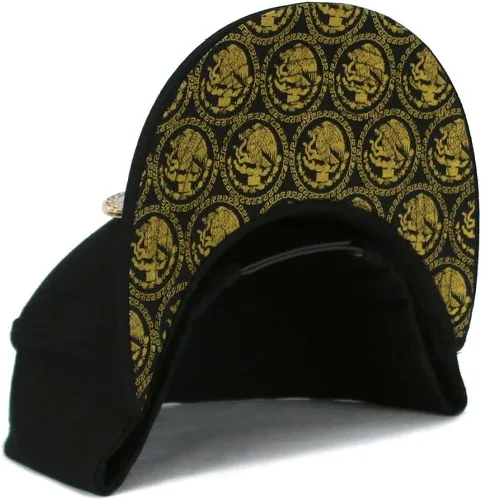 Vista 6 de Gorra de béisbol de México mexicano con logotipo federal dorado metálico Snapback Flat Bill