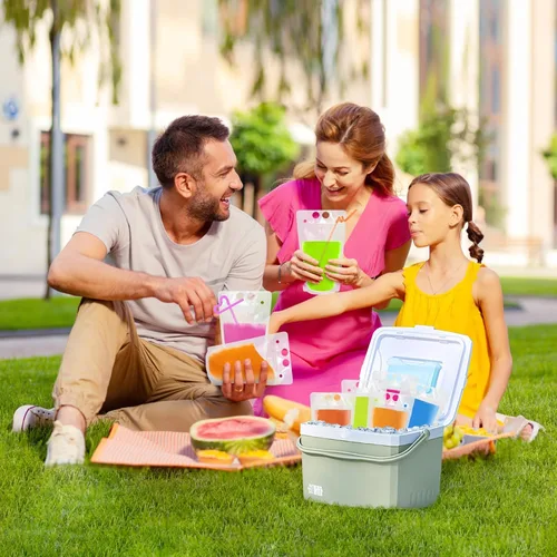 Vista 5 de Ozera Bolsas para bebidas, 100 bolsas reutilizables de 16 onzas para adultos, bolsas resistentes para adultos con embudo de pajita, bolsas de jugo