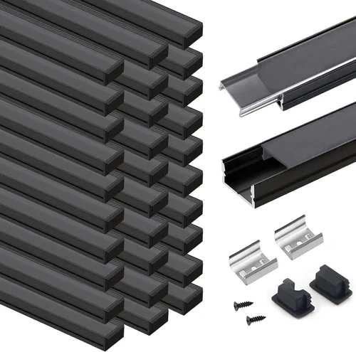 Vista 19 de VST Paquete de 6 canales LED de 1 pie, canal difusor LED en forma de U, sistema de canales de aluminio LED con cubierta lechosa, tapas de extremo