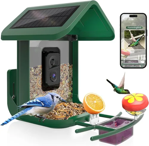 Vista 14 de Comedero para pájaros con cámara alimentado por energía solar: Comedero inteligente para aves con cámara de alimentación en vivo de 2K