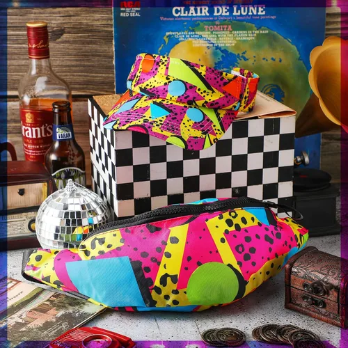 Vista 7 de Mepase Paquete de 2 riñoneras de los años 80 y 90, traje de los años 80, sombrero de visera para el sol, bolsa de cintura, sombrero de béisbol