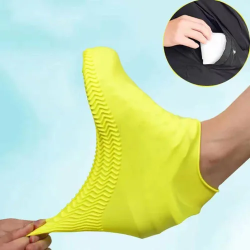Vista 3 de 1 par de fundas reutilizables para zapatos, impermeables, antideslizantes, de silicona, resistentes al desgaste, botas de lluvia para botas al aire