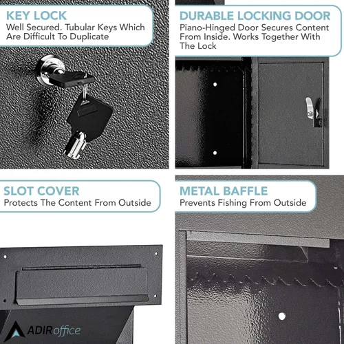 Vista 6 de AdirOffice Caja fuerte para colgar a través de la pared, acero grueso duradero con canal ajustable, bóveda de correo para casa, oficina, hotel