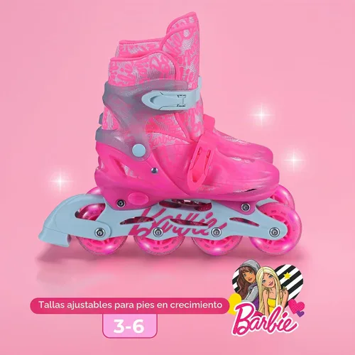 Vista 3 de Barbie 2in1 Kids Roller Skates, Transform from Quads to Inlines Skates, Durable Hardshell Boot, LED Wheels for Quads and Inlines, ABEC-7 Carbon