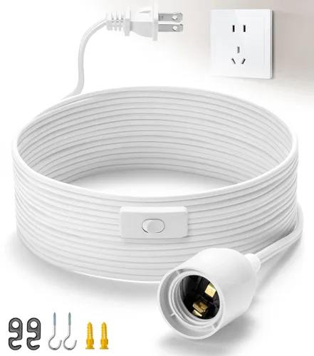 Vista 9 de Cable de luz colgante de extensión de 12 pies con portalámparas, cable de luz colgante con base E26, interruptor de encendido/apagado, enchufe Negro